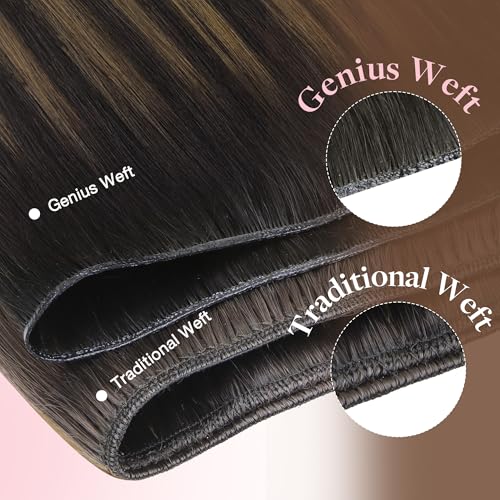 Image of GOO GOO Genius Weft Hair Extensions Human Hair, Sew In Hair Extensions Rooted Remy Weft, 1B /6 /1B Balayage Natural Black to Chestnut Brown 14inch 80g, Hand Tied Weft Hair Extensions