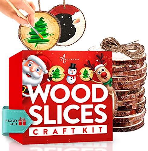 Wood Slices Kit, 24 Natural Unfinished Round Wooden Discs, 14 Artistro Acrylic Marker pens, Black Paint, Craft Supplies for Kids & Adults - Art Kit for Christmas Ornaments & DIY, Tree Coaster Circles
