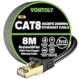 40Gbps 2000Mhz Hochgeschwindigkeit - VOIETOLT Cat8 Lan Kabel unterstützt bis zu 2000MHz Bandbreite und erhöht die Datenübertragungsgeschwindigkeit auf 40Gbps. Dies gewährleistet eine stabile Netzwerkgeschwindigkeit für Serveranwendungen, Cloud-Speicher, Online-HD-Videostreaming und Spiele ohne Verzögerung oder Stopp