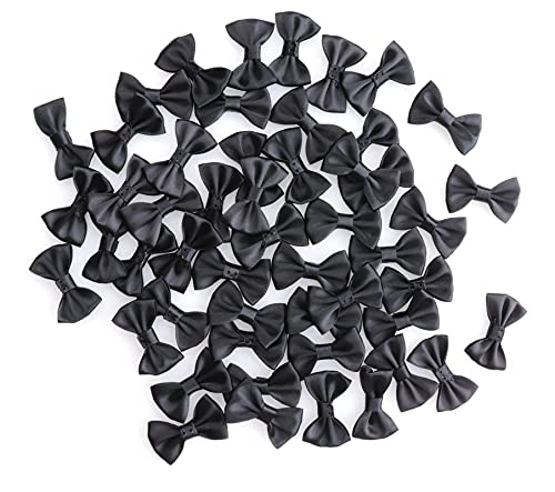 Sowaka 50 Pcs Mini Satin Bows Ribbon Vintage Soft Boutique Flower Bowknot for DIY Crafting Project Appliques Sewing Scrapbooking Wedding Birthday Gift Present Home Party Decoration (Black)