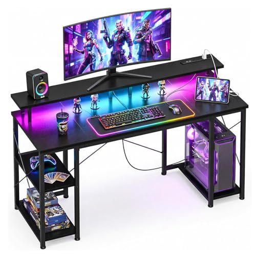 AODK �Q�[�~���O�f�X�N �p�\�R���f�X�N �R���Z���g&LED�t�� �� pc�f�X�N ��120cm �������b�N&���j�^�[��t�� �׋��� �Q�[���f�X�N computer desk ���[�N�f�X�N �I�t�B�X�f�X�N ���� ���E����ւ��Ή� �u���b�N