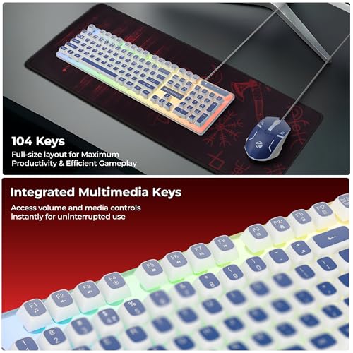 Image of Zebronics Wired Keyboard & Mouse Combo, 104-Key, 1200 DPI, ₹ Key & Multimedia Controls, Ergonomic Mouse, 1.3m Cable, Multicolor LED (War 2, White + Blue)