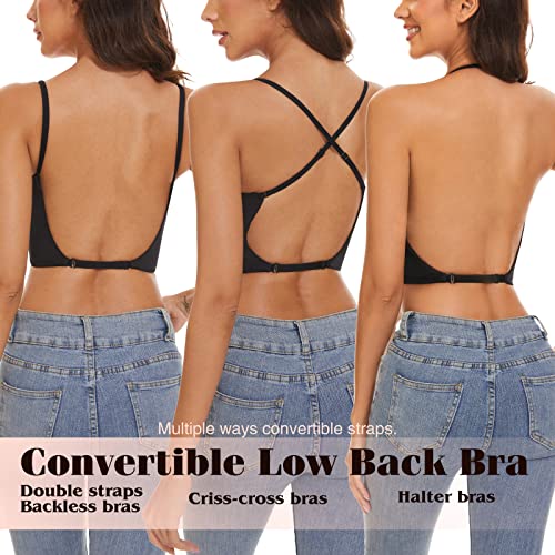 seagallery Low Back Bras for Women Push Up Deep V Neck Plunge Backless Bra Multiway Strap Convertible Bra Wire Lifting Bra Black - Image 3