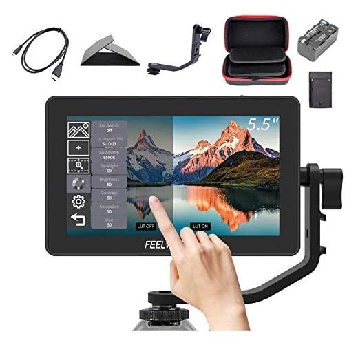 Feelworld F6 Plus +Battery + Charger +Carrying Case 5.5 Inch 3D LUT Touch Screen Field Monitor IPS FHD 1920x1080 Support 4K with Tilt Arm for DSLR Mirrorless Camera
