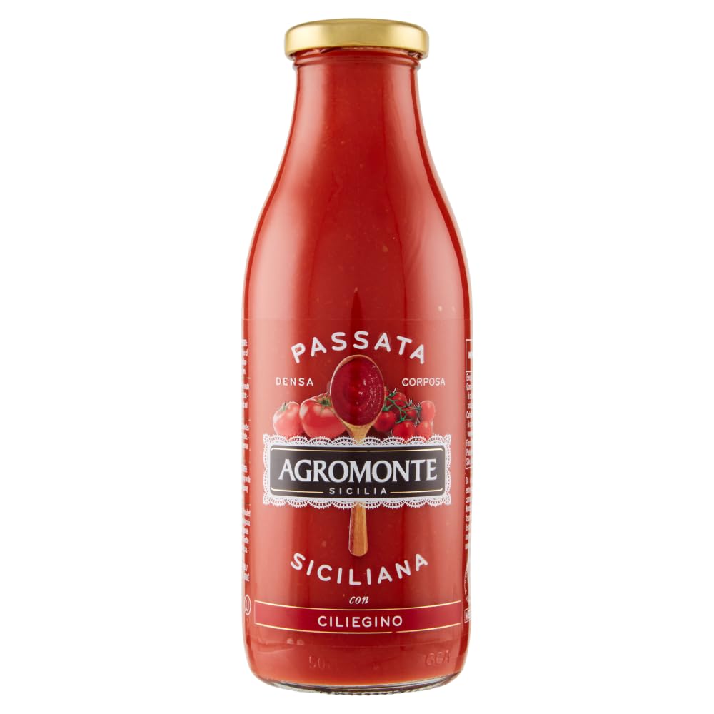 Paquete de prueba Agromonte de puré de tomate con tomates cherry amarillos y Datterino, 12 x 520 g salsa El sabor de Sicilia – 3 tipos diferentes de salsa + llavero Beni Culinari gratuito