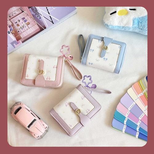 Image of Cute Wallet Girls Bow Small Little Wallets For Women Zipper Coin Pocket Purse (Red)