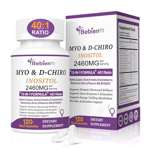 13-in-1 Myo Inositol & D-Chiro Inositol for Women PCOS,Hormonal Balance,2460mg-40:1 Ratio,Ovarian Health&Cycle Support Supplement Plus Alpha Lipoic Acid/Folate/Vitex/Magnesium/Multivitamin,120 Veg Cap
