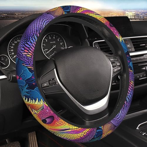 Car-Steering-Wheel-Cover-Anti-Slip-Protector-15-Inch-Universal-Vehicle-Truck-SUV-Bearded-Dragon-Lizards-Retro-Psychedelic