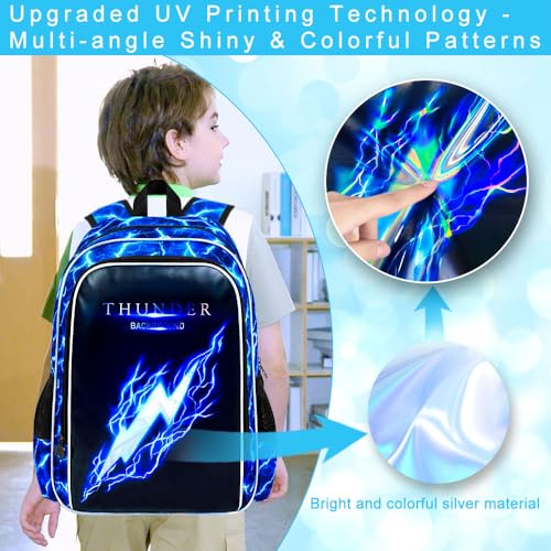 Image of 17 inch Backpack for Boy, 3Pcs Lightning Bookbag for Elementary Preschool Kindergarten, Kids School Backpacks with Lunch Box (Blue)