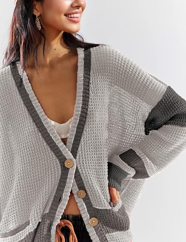 Womens Button Down Cardigan Sweaters Long Sleeve V Neck Knit Tops with Pockets2