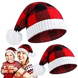2 Pcs Santa Hats Family Matching Christmas Knit Hat Parent-Child Pom Xmas Beanie Hat Winter Warm Crochet Cap for Family Adult Baby Christmas Red White