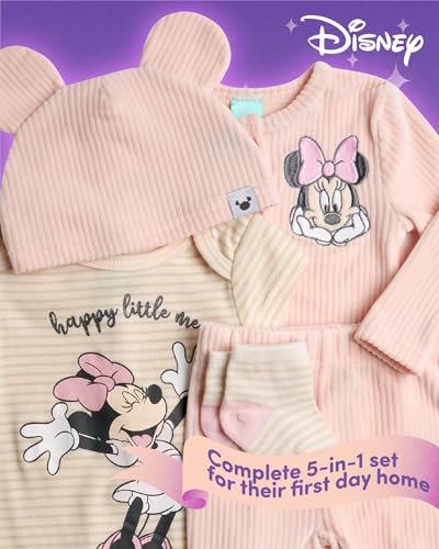 Disney Baby Girls Take Me Home Set - 5 Piece Minnie Mouse Bodysuit, Shirt, Pants, Hat, Socks - Newborn Infant Essential, 0-9M4