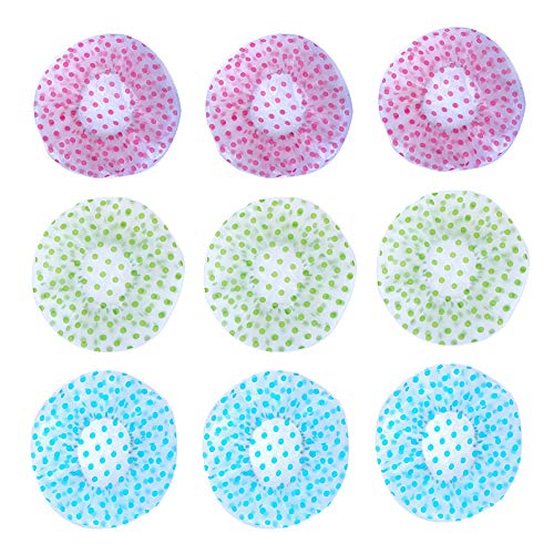 9 Pieces Waterproof Shower Cap,Dot Plastic Shower Caps Waterproof Reusable Large Elastic Bath Hair Cap,Beauty Salon Spa Shower Caps Lace Elastic Band Printed Hat Protection Hair Bath Caps Shower Caps