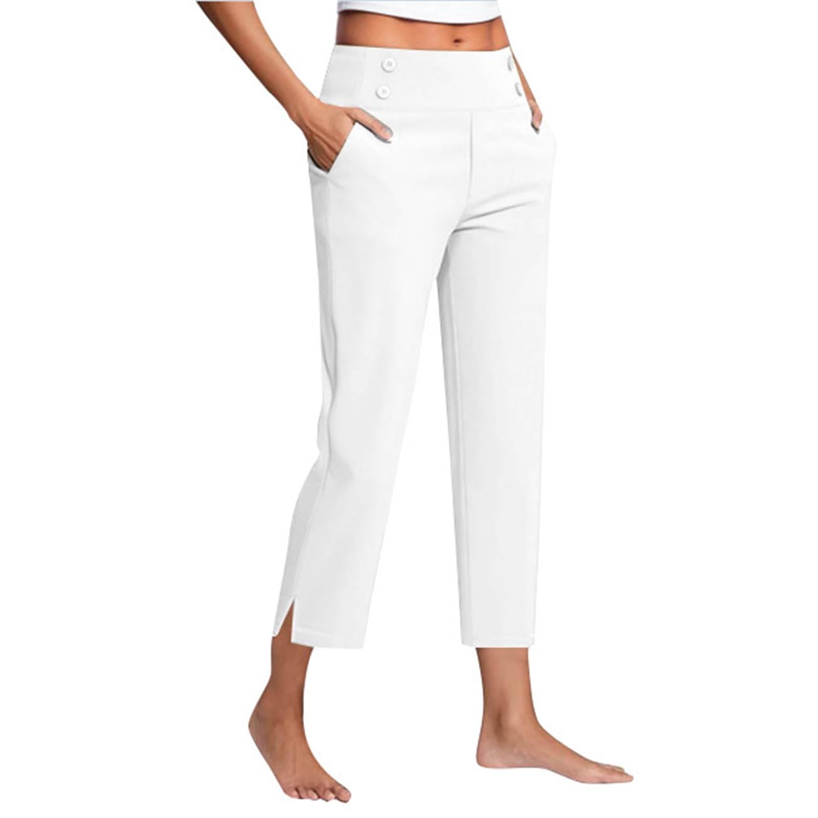 Pantaloni chino da donna, pinocchietti, pantaloni contenitivi della pancia, in tessuto, elasticizzati, leggeri, estivi, per yoga e jogging, slim fit, per il lavoro e il tempo libero