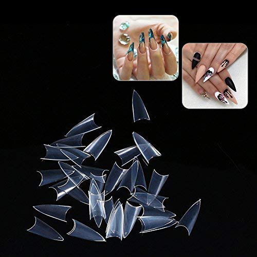 Fake Nail, 500Pcs Stilettos False Nail Art Tips Salon Manicure Decoration (Transparent)