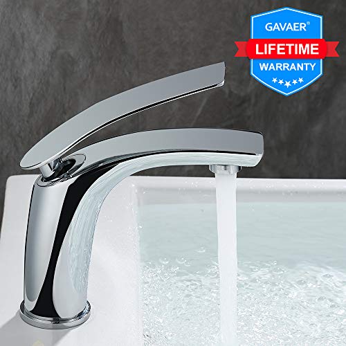 GAVAER Grifo Lavabo, Grifo Baño en Latón, Regulación de Agua Fría y Caliente, Aireador Desmontable, Válvula de Cerámica, Acabado Cromado, Garantía de por Vida.