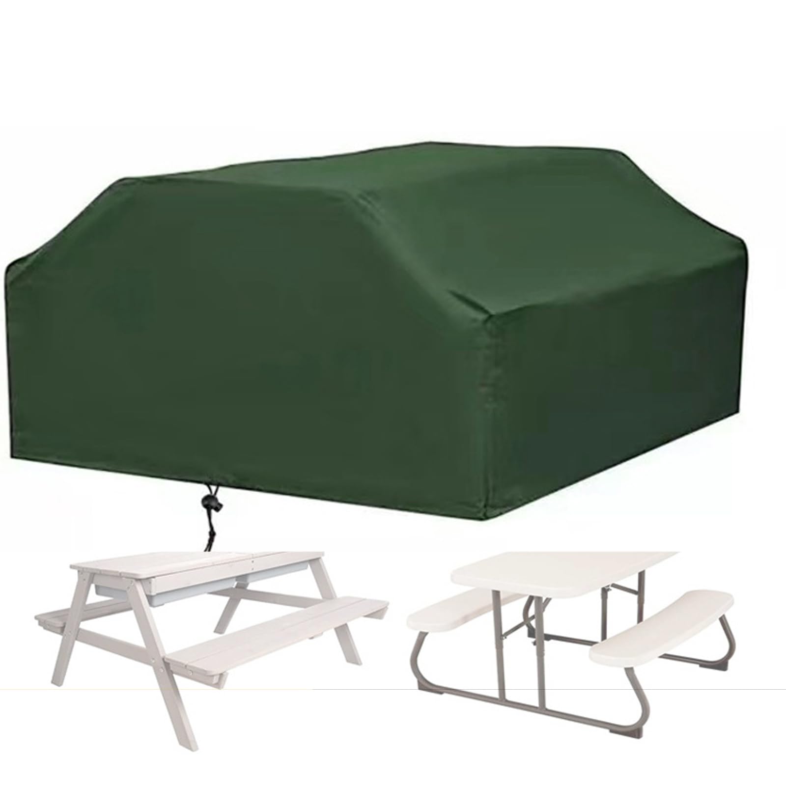 Wasserdichte Abdeckung für Campingtisch und Stühle, strapazierfähig, Picknicktisch und Bänke, Schutzhülle für Garten, große Kindertischabdeckung mit Kordelzug, Größe: 185 x 150 x 80 cm, Grün Garten