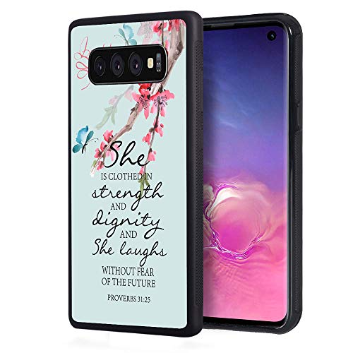 Galaxy S10e Case,Quotes Bible Verse Proverbs 31:25 Design Slim Anti-Scratch Rubber Protective Cover for Samsung Galaxy S10e (2019) 5.8 inch