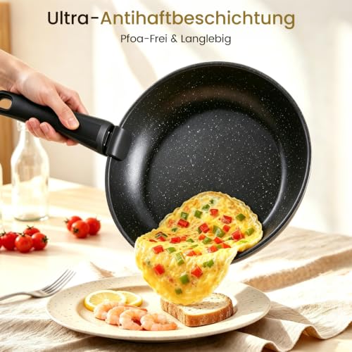 Yirilan 5-tlg Pfannenset Induktion Bratpfanne mit Abnehmbarem Griff Schwarz – Ansicht 4