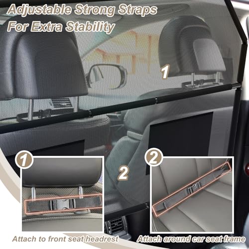 Hundegitter Auto, 127cm Breit Kofferraum Trenngitter für Rücksitz & Laderaum, Hundenetz Auto, Universal Kofferraum Trenngitter für Hunde, Metallrahmen, mit Durchsichtigem Maschennetz für LKW, SUV