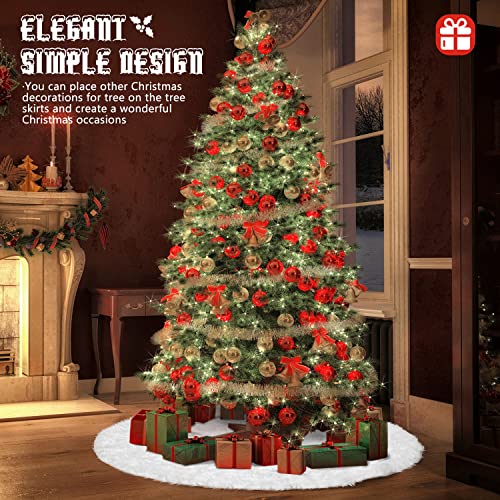 Christmas Tree Skirt 48 inches Faux Fur White Christmas Tree Skirt for Christmas Tree Decorations Winter Holiday Home Christmas Party Ornaments (White) - Thumbnail 6