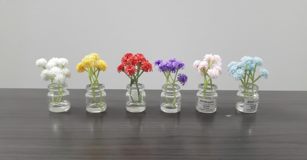 Mini Decorative Flower Pots for Table & Desk, Small Flower Pot with Artificial Flower Pot Decor for Home, Office & Car Dashboard Mult Colour(Pack of 6) (Good Luck)-image-41