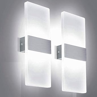 Pack of 2 15 Watts Rectangular Acrylic LED Wall Lamp- White (2)