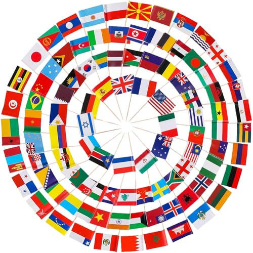 100 Länder Internationale Zahnstocher Cocktail Flaggen,Cocktail Deko,Klein Mini Doppelseitiger Europa Flaggen Deko,Fähnchen Dekoration,Flaggenpicker,für Partydekoration,Cupcakes Topper,Fruit Stick