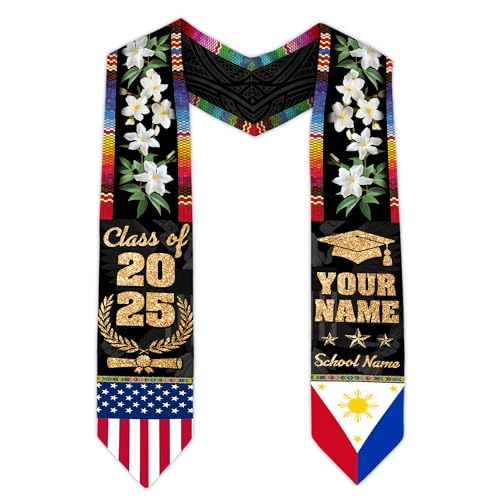 MonkeyVan Custom Filipino Graduation Sash 2025,Personalized Philippines Graduation Stole,Philippine-American Flag Graduation Sash S205