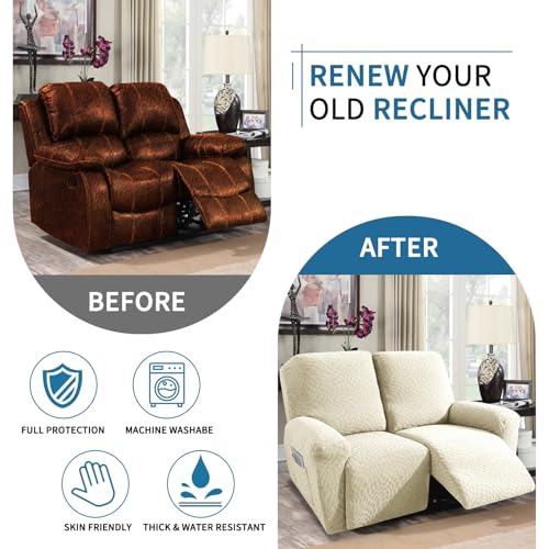 Image of 2026 Loveseat Recliner Cover 4-Piece (48 inch-66 inch) Super Soft Recliner Loveseat Covers with Big Pocket & Anti Slip Ties Stay in Place, Lazy Boy Reclining Love Seat Slipcover Durable Washable, Beige