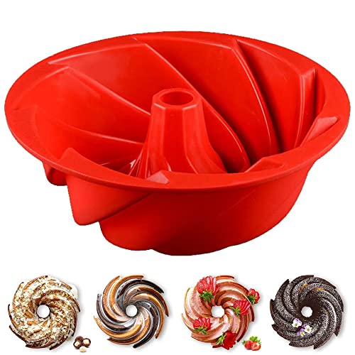 Molde Silicona Bizcocho Horno 1Pcs - Moldes Silicona Reposteria Redondo - Molde Silicona Bizcocho Savarin - Moldes Pastel - Molde BIZCOCHO Freidora de Aire - Molde Desmontable Antiadherente(Rojo)
