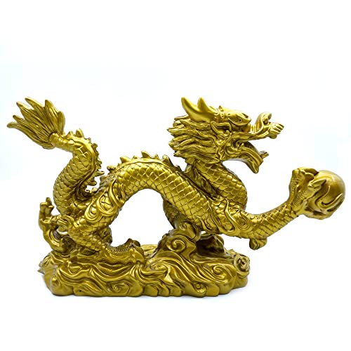 Estatua Feng Shui Dragón Dorado de Resina 13 Pulg miniatura 4