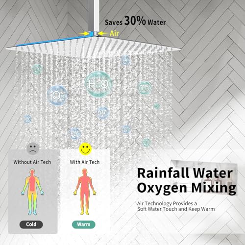 Image of SR SUN RISE 16 Inch Ceiling Mount Rain Shower System,Polished Chrome