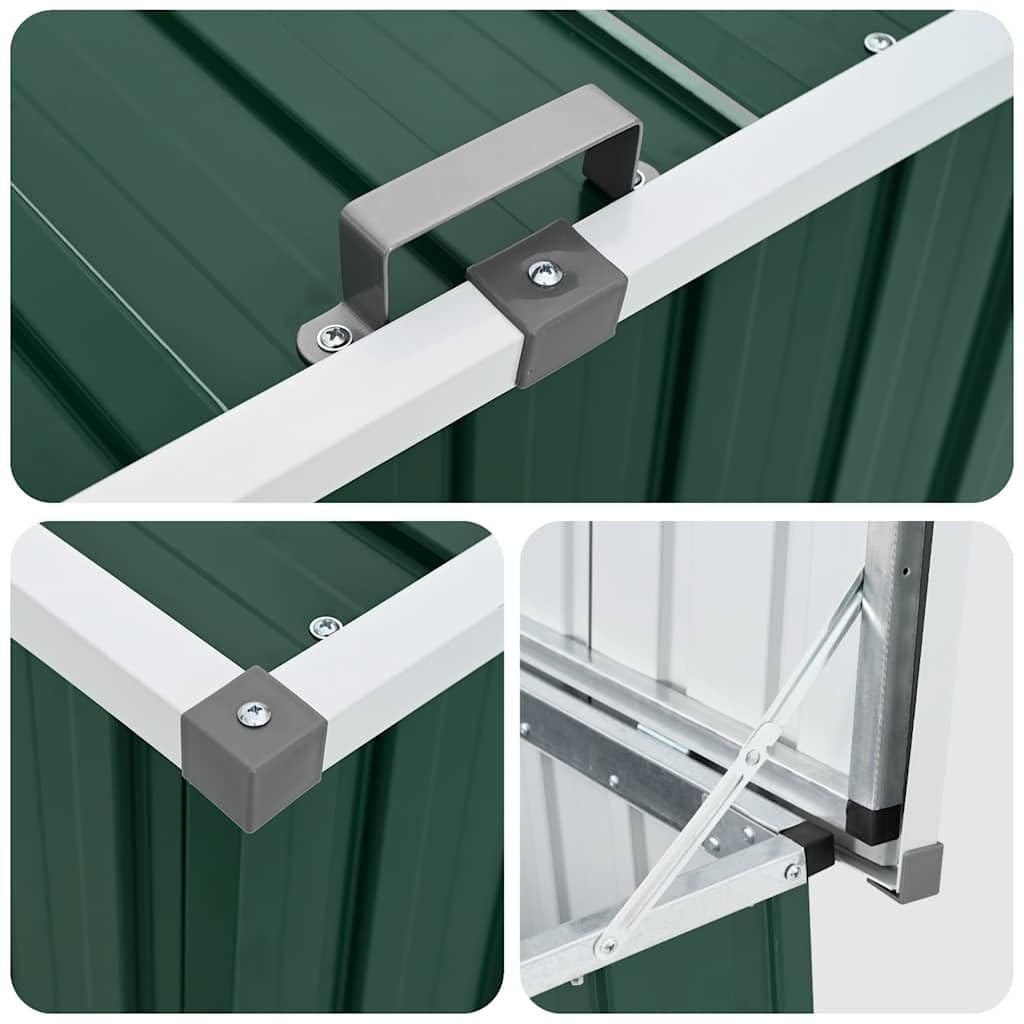 Contenitore da giardino verde in acciaio zincato con 0,38 m³ di capienza, 129 x 67 x 65 cm, impermeabile, con coperchio ribaltabile e facile montaggio, per balcone/terrazza