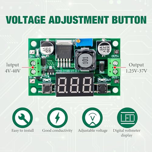 4 Pack LM2596S DC-DC Buck Converter Adjustable Step Down Voltage Regulator Power Module 4-40V to 1.25-37V 2A with LED Voltmeter Display4
