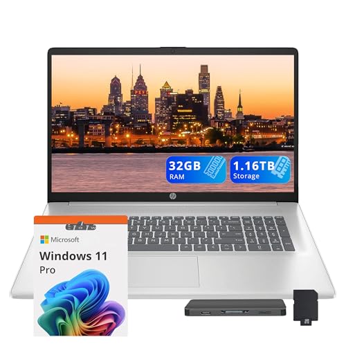 Image of HP 17.3 inch FHD IPS Business Laptop, Intel i5-1334U, 32GB RAM, 1.16TB Storage (1TB SSD+160GB Docking Station Set), Intel Iris Xe Graphics, Numeric Keypad, 720p HD Camera, Wi-Fi 6, Win 11 Pro, Silver