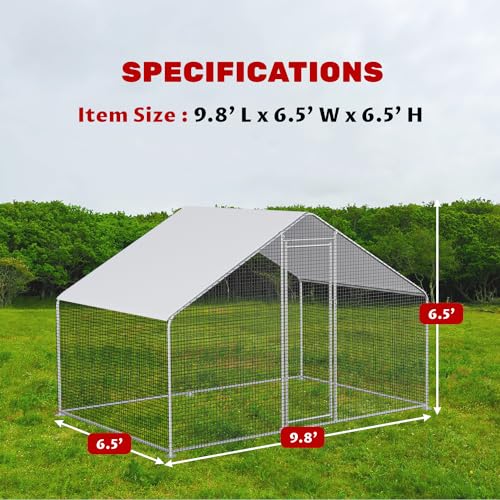 Image of CHIKENCOOP Large Metal Chicken Coop for 6-10 Chickens with Polypropylene Mesh, Waterproof & Anti-UV Cover Premium Walk-in Poultry Enclosure for Outdoor Farm Use (9.8'Lx6.5'Wx6.5'H)