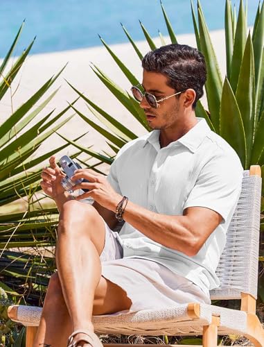 COOFANDY Men's Casual Button Down Shirts Short Sleeve Textured Summer Beach Shirts4