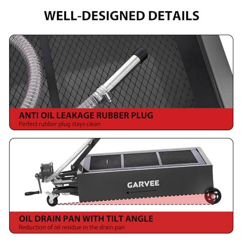 Image of Garvee 20 Gallon Oil Drain Pan Oil Drain Tank, 76L Low Profile Oil Drain Pan, Oil Change Pan with Manual Pump & T Foldable Hand and Wheels, 8FT Hose Oil Drain Cart (Hand Pump-Black)