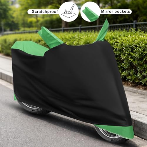 Image of Auto Hub Bike Cover Compatible with Bajaj Dominar 400 with Mirror Pocket, Dustproof, Heat Resistant, Triple Stitched, Dominar 400 Bike Cover- Black, Green