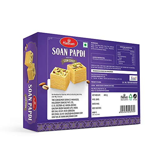 Image of Haldiram's Cow Ghee Soan Papdi, 400Gm, Indian Sweets Diwali Gift Pack (Pack of 2)