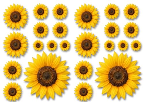24PCS Sunflower Vinyl Car Sticker Scratch Cover Yellow Flower Bumper Decal for Automotive Motocycle Home Decor Laptops Waterproof Vehicle Decals in 5.5 3 2 1.3 Inch Sizes