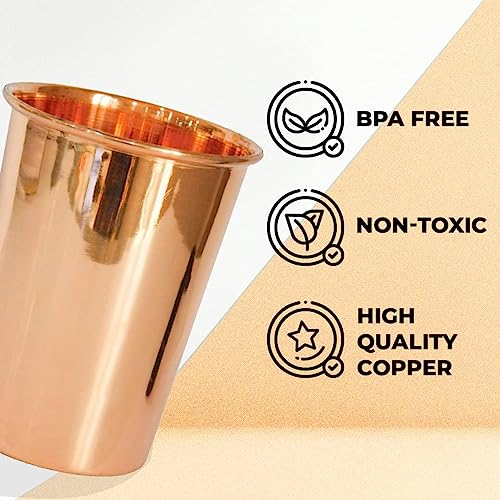 Image of Kuber Industries Copper Drinking Serving Water Glasses Serveware Glass Tumbler (2 Pcs,Height-9 cm, Dia- 6 cm, 300 ml Each)