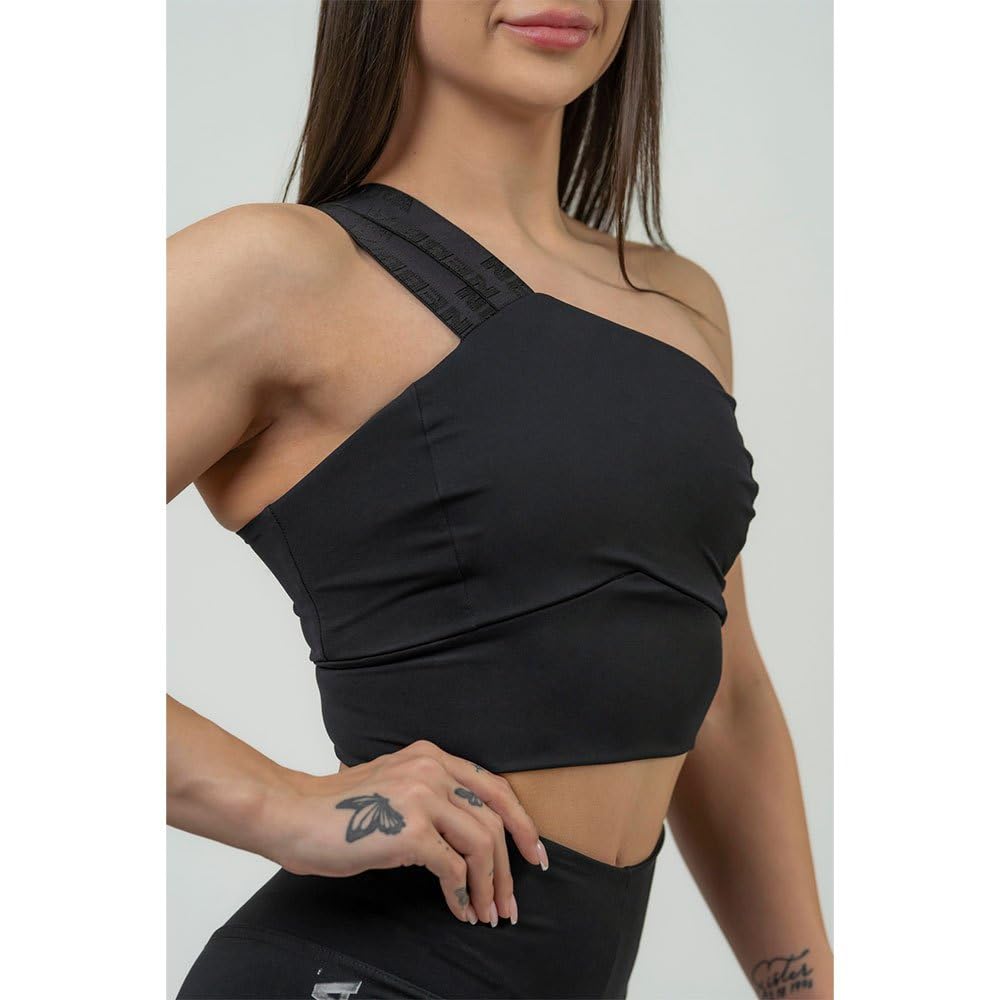 NEBBIA Reggiseno Sportivo Asimmetrico, Reggiseno Sportivo Monospalla Donna, Reggiseno Sportivo Monospalla Donna a Forte Sostegno, Intimo Sportivo per Donna Reggiseno Sportivo Nero Top Sportivo Donna