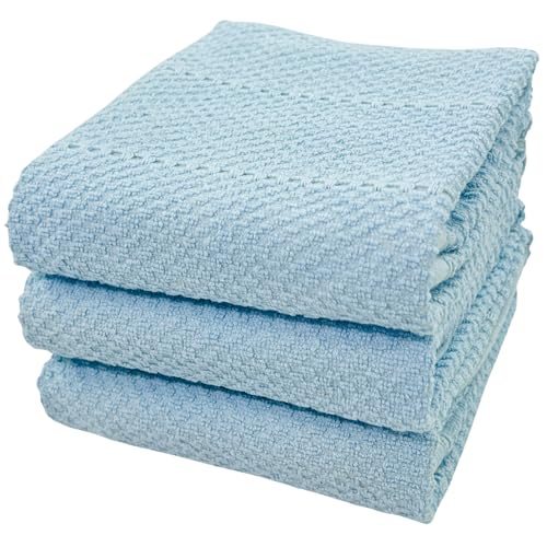Serafina Home Coastal Sky Light Blue Kitchen Hand Dish Towels: Oversized 28' x 18', 100% Cotton Cloth Soft Cleaning Drying Absorbent Textured Design, Set of 3 Multipurpose for Everyday Use