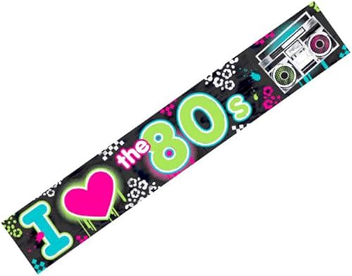 Miniatura 2 de Cartel de aluminio multicolor con texto en inglés "I Love The 80's  25 pies (paquete de 1)  Decoraciones de fiesta con temática de discoteca retro