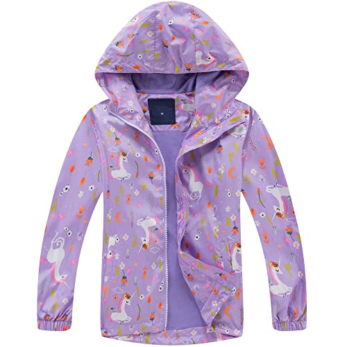 Image of Girls Rain Jackets Waterproof Lightweight Hooded Cotton Kids Outdoor Raincoats Breathable Windbreakers 8-9 Years