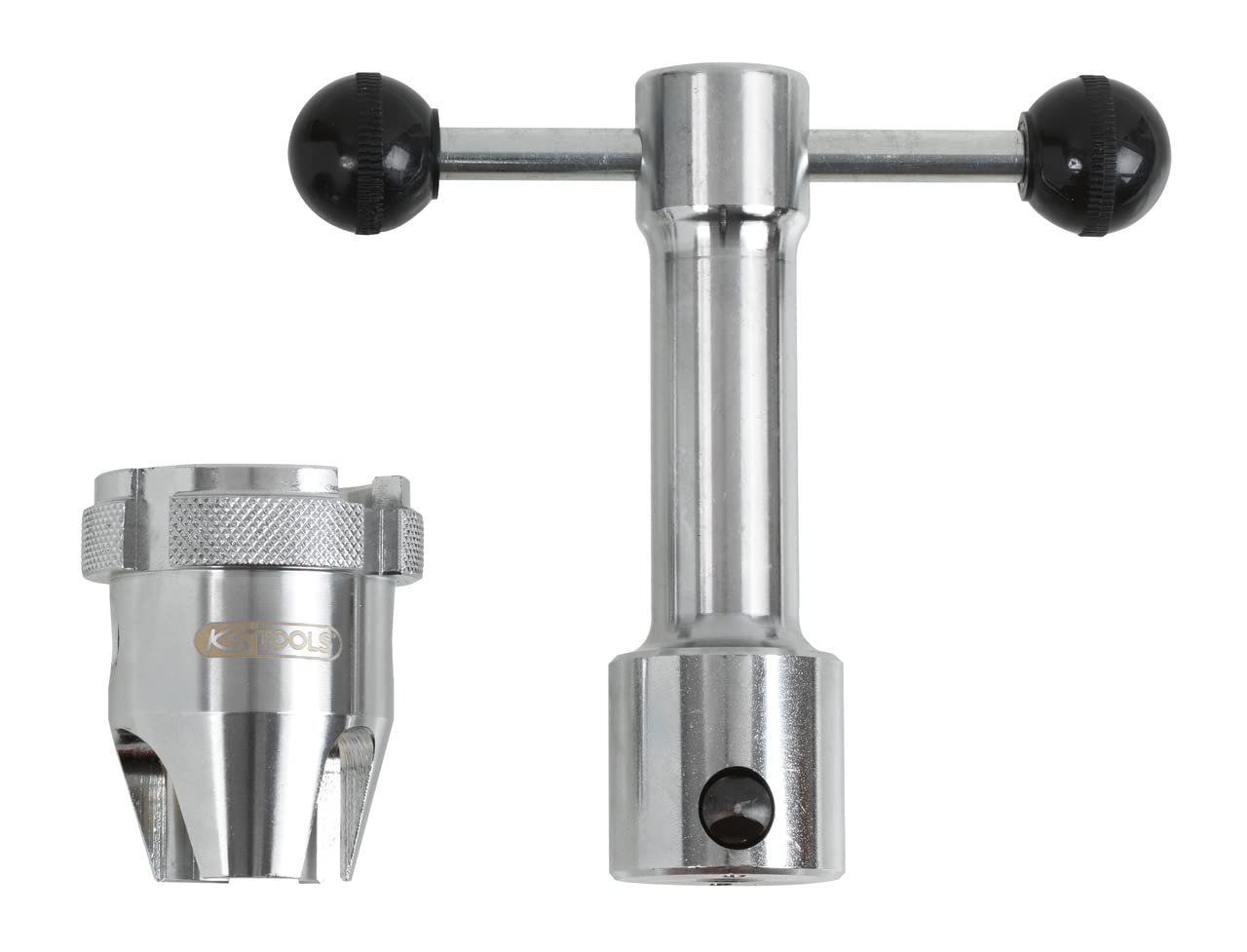 KS Tools 116.2005 Clé à bonde aluminium avec adaptateur baignoires | Clé à bonde chromée avec adaptateur