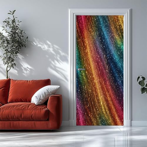 Pegatinas 3D para Puertas de Interior Degradado de arcoíris Punto culminante Mural de Puerta Autoadhesivo, Extraíble, para Dormitorio, Sala de Estar, decoración del Hogar, 90 X 210 Cm