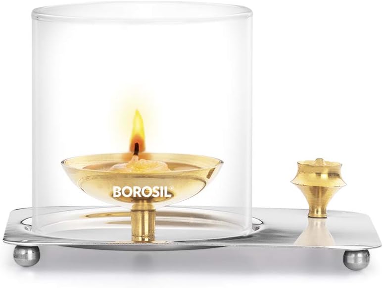 Borosil Glass Aarti Diya (Golden)